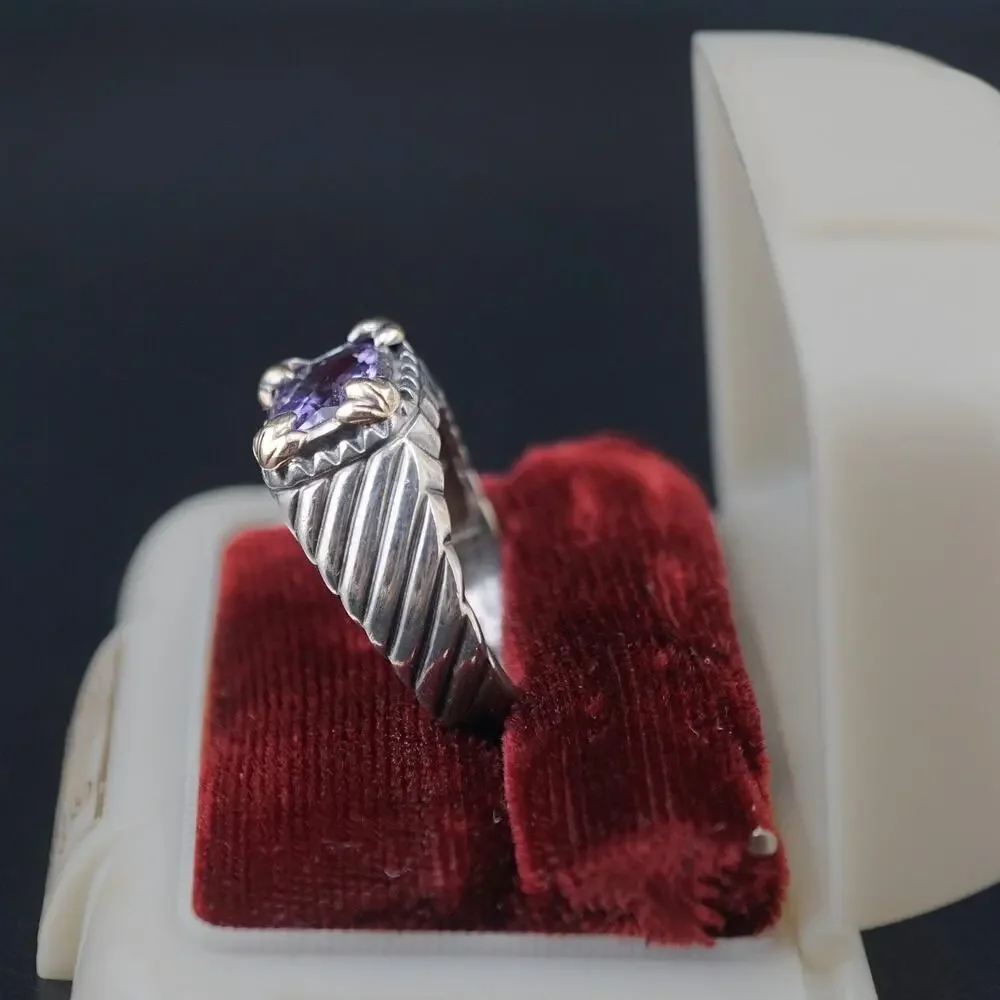 Vintage 14K Accent Purple Stone Radiant Cut Twist Ring 9.5 925 Sterling Signed